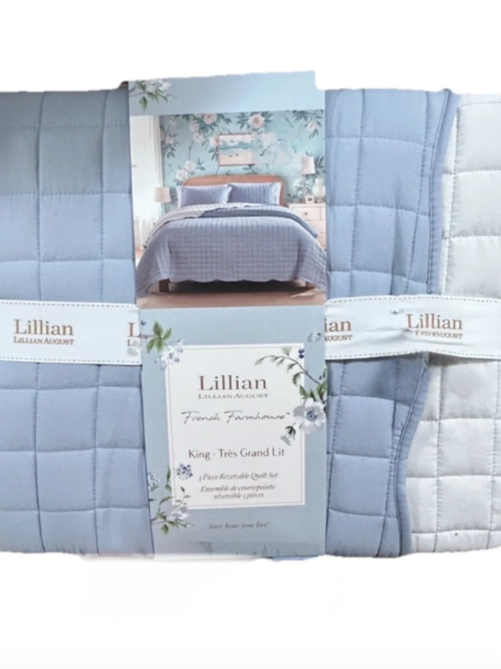 Lillian August Blue King Reversible Quilt Set 104”x90”